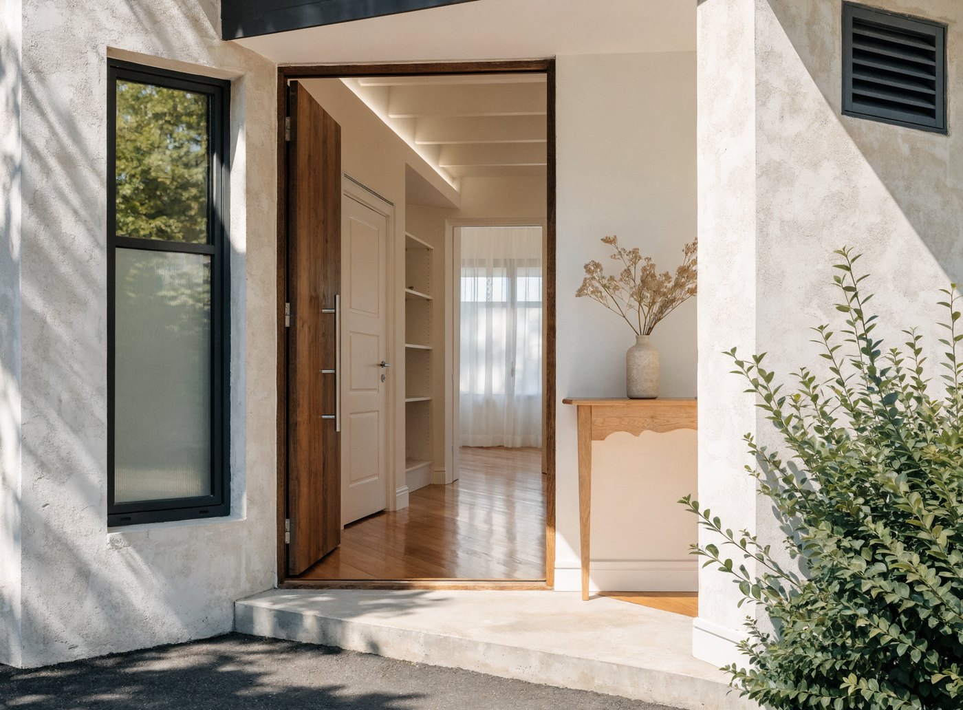 The open front door of a home set up for an inspection