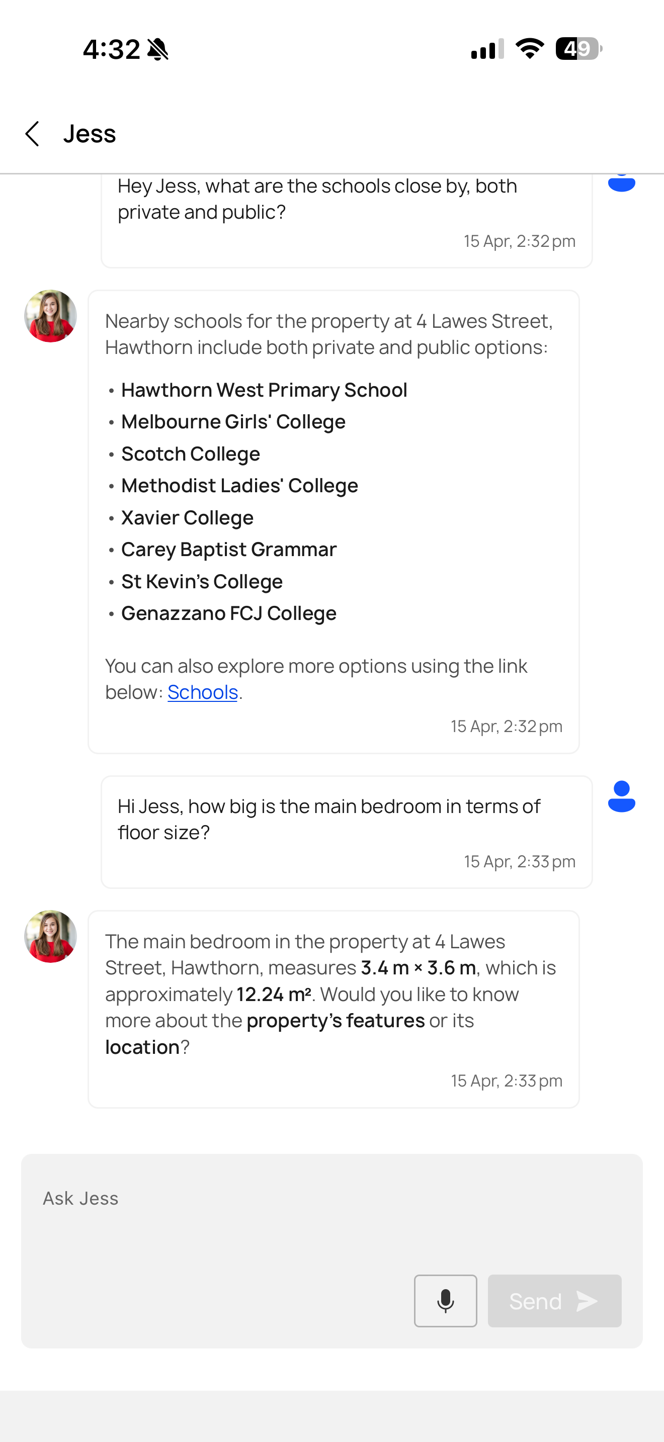 Unreserved AI Inspection Agent — Jess answering buyer questions about the listing