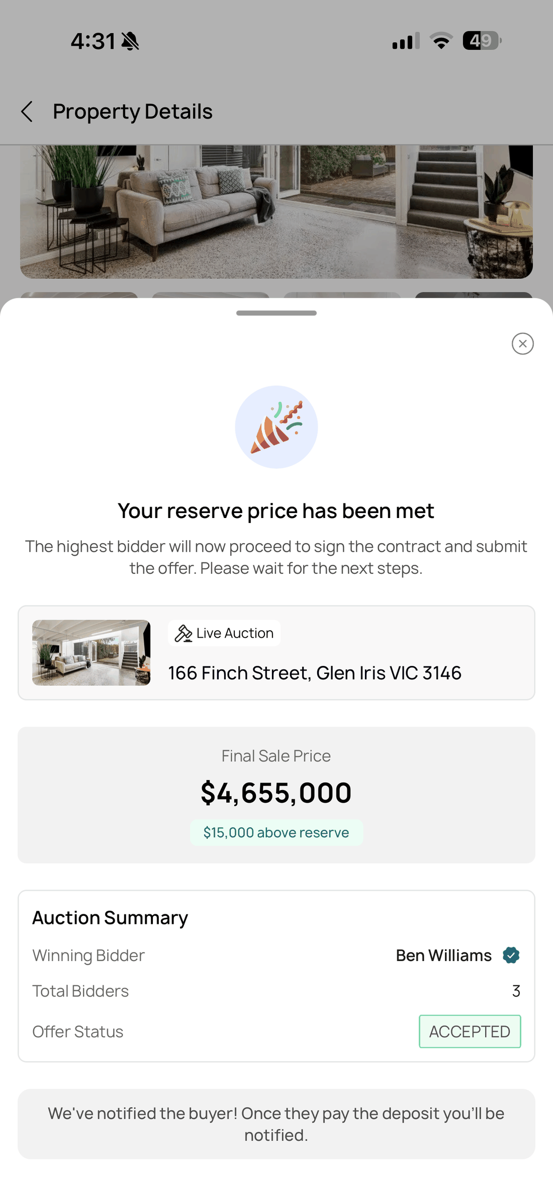 Reserve met notification — 166 Finch Street, Glen Iris sold at $4,655,000