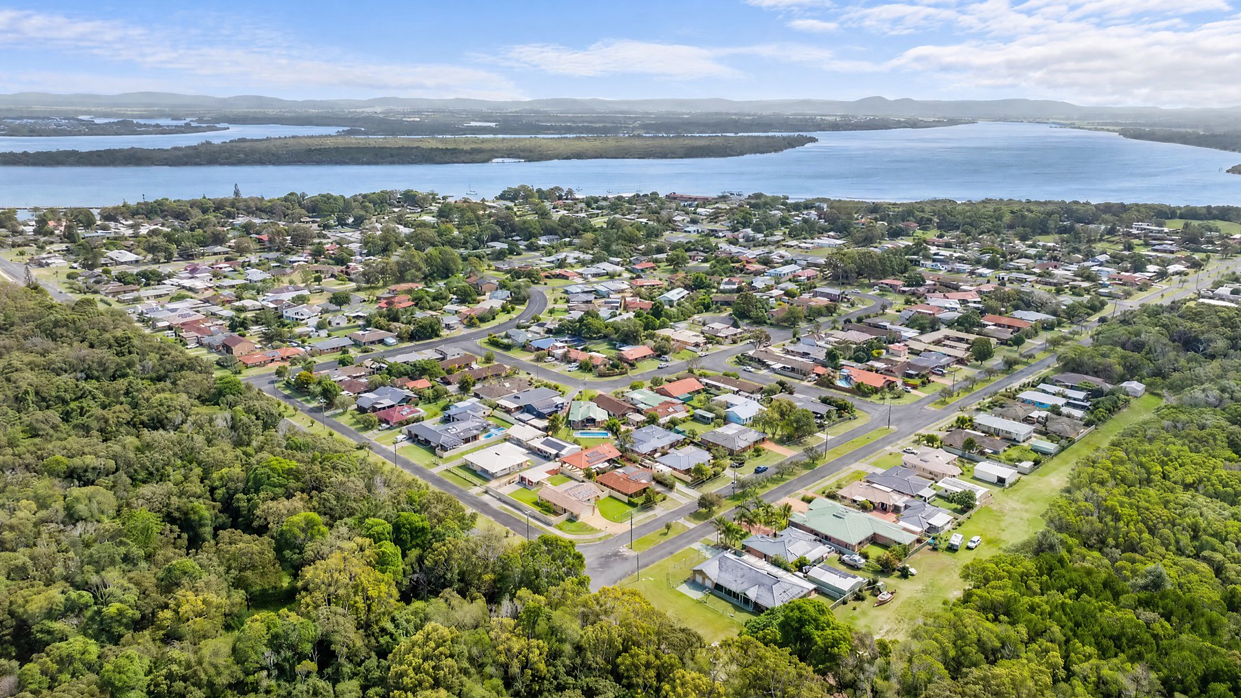 Aerial view over Iluka towards the Clarence River
