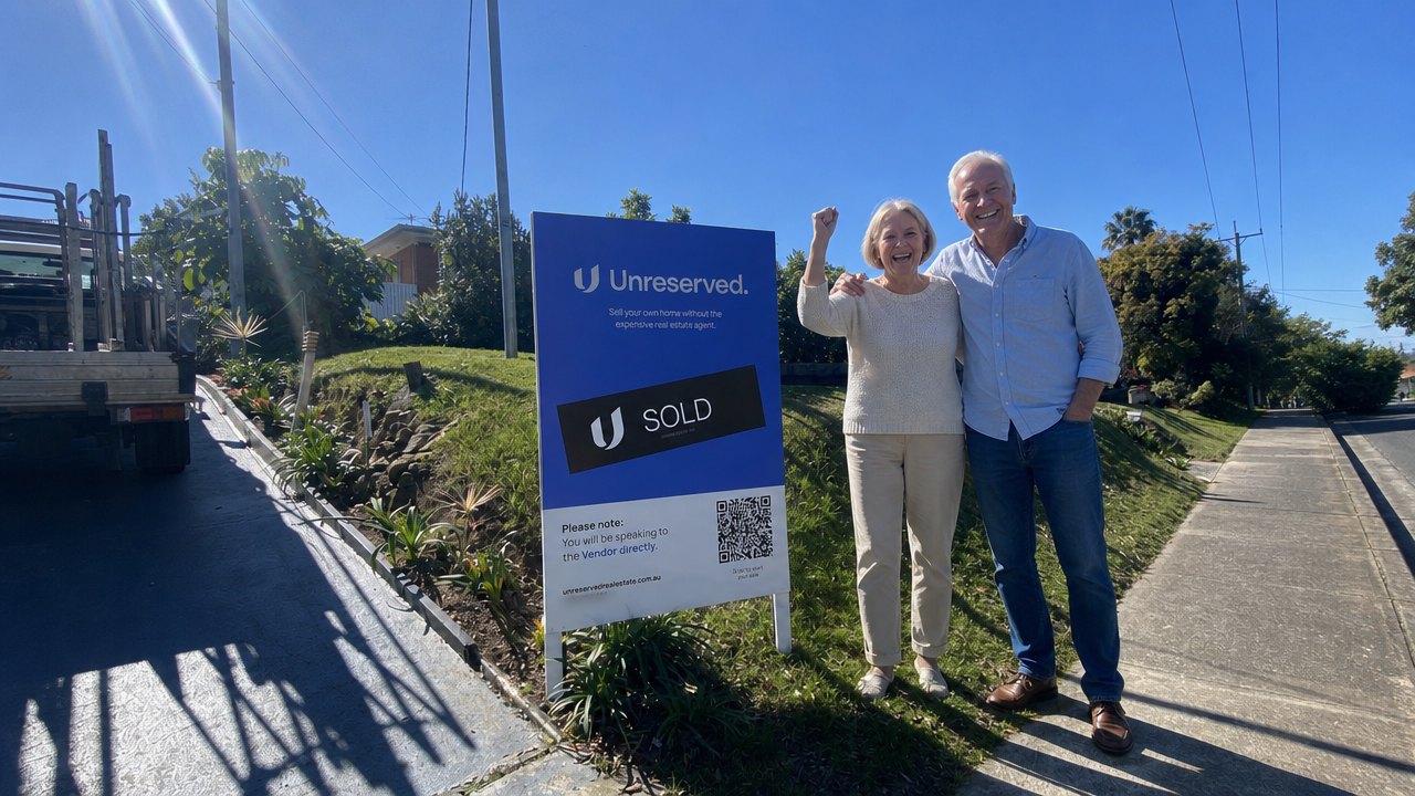 Sellers beside their Unreserved SOLD board