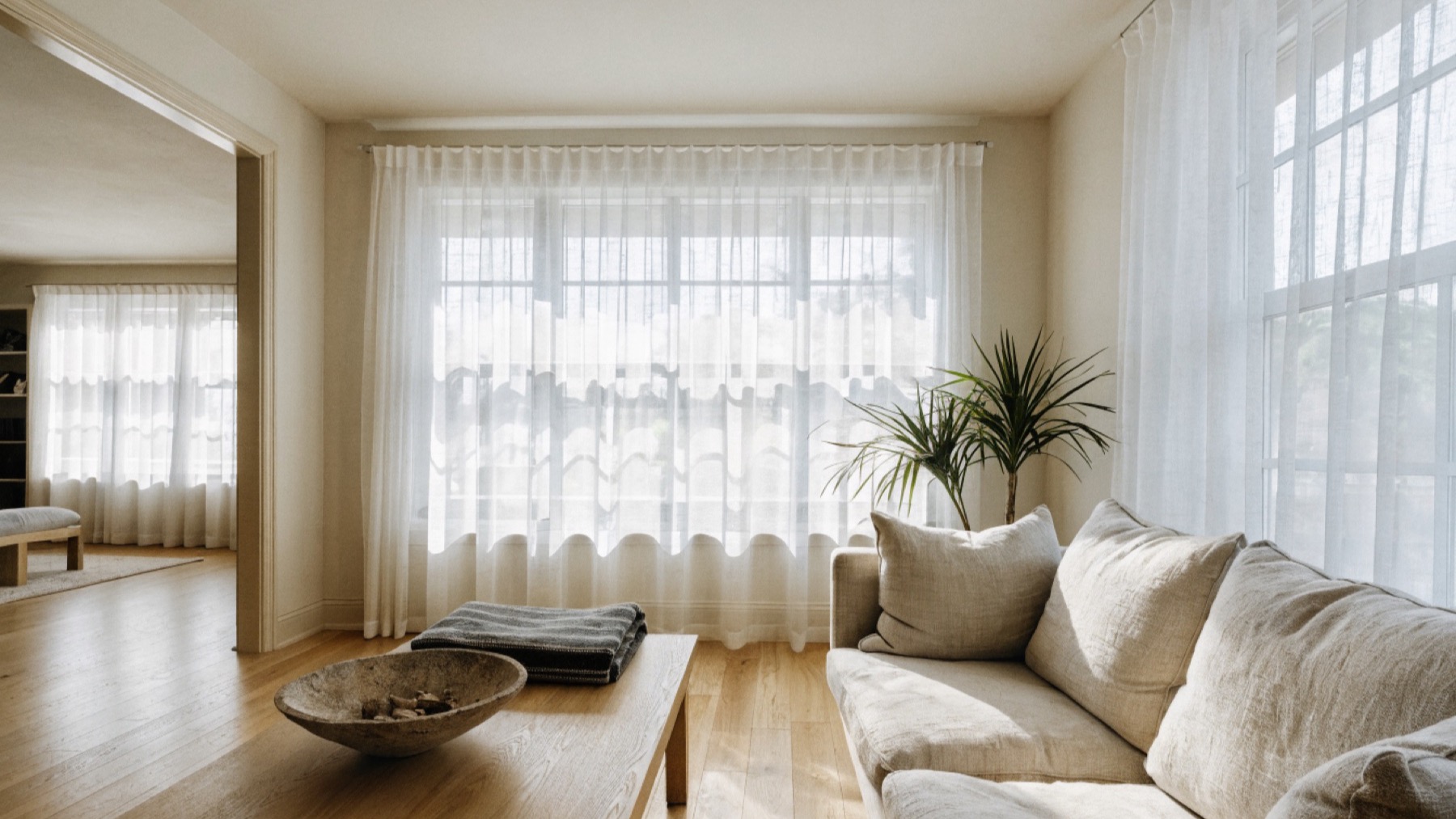 A decluttered, styled Australian living room prepared for sale photography